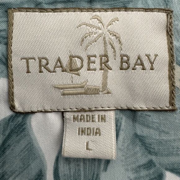 Vintage Trader Bay Hawaiian Shirt Blue & White Aloha Shirt Adult Mens L Soft 90s - Picture 16 of 16